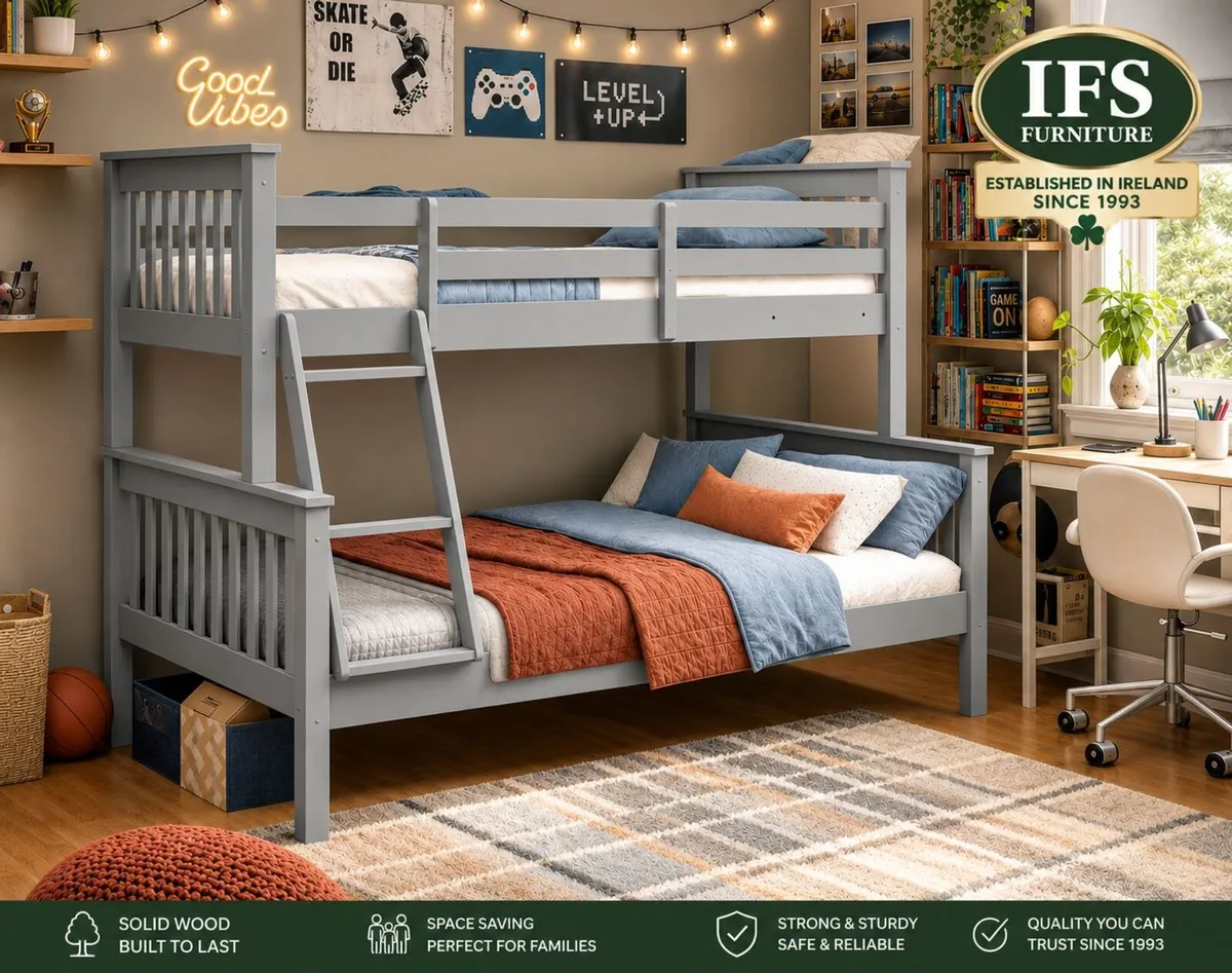 Triple Sleeper Bunk Bed 3ft Over 4ft Double | Grey - Image 2