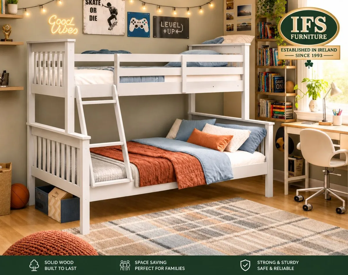 Triple Sleeper Bunk Bed 3ft Over 4ft Double | Grey - Image 1