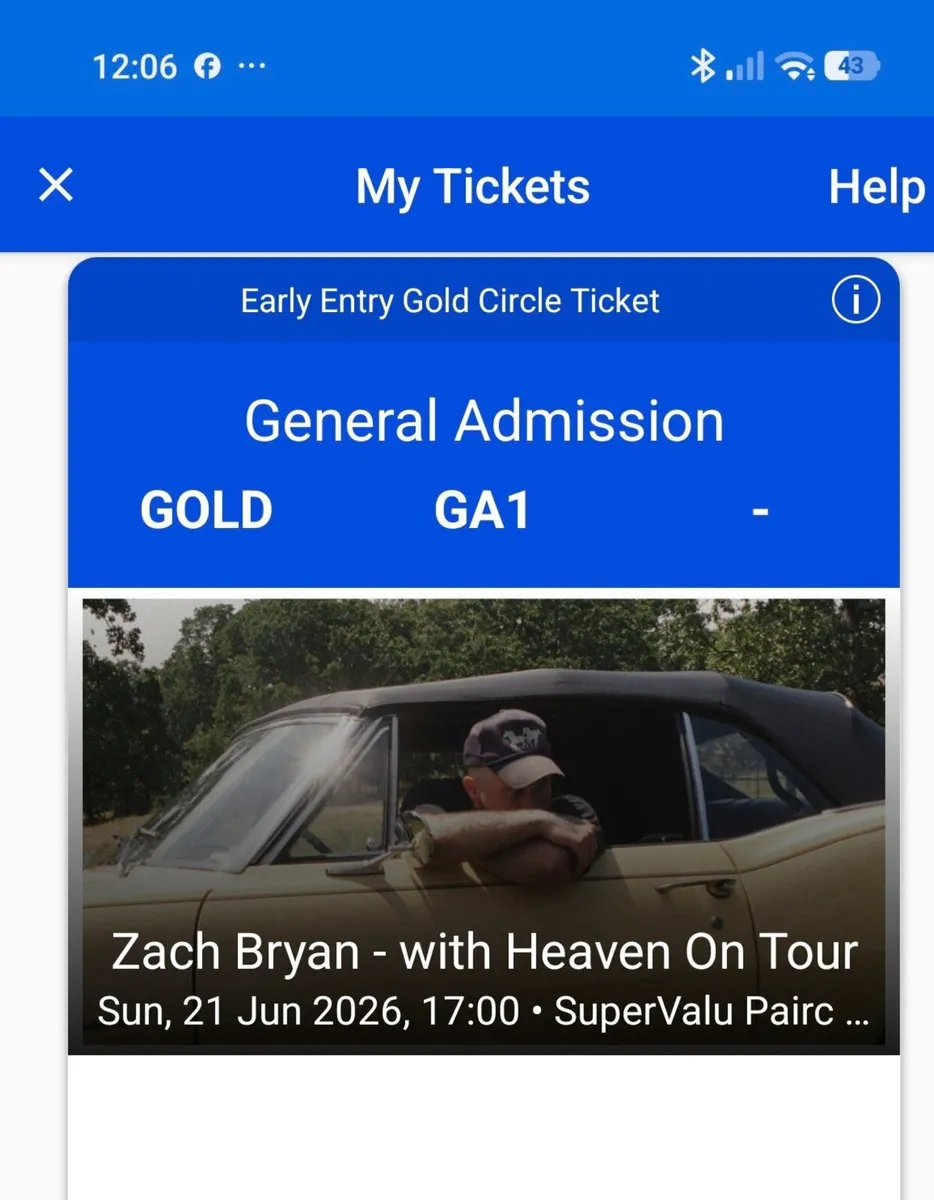 Zach Bryan Golden Circle Concert Ticket