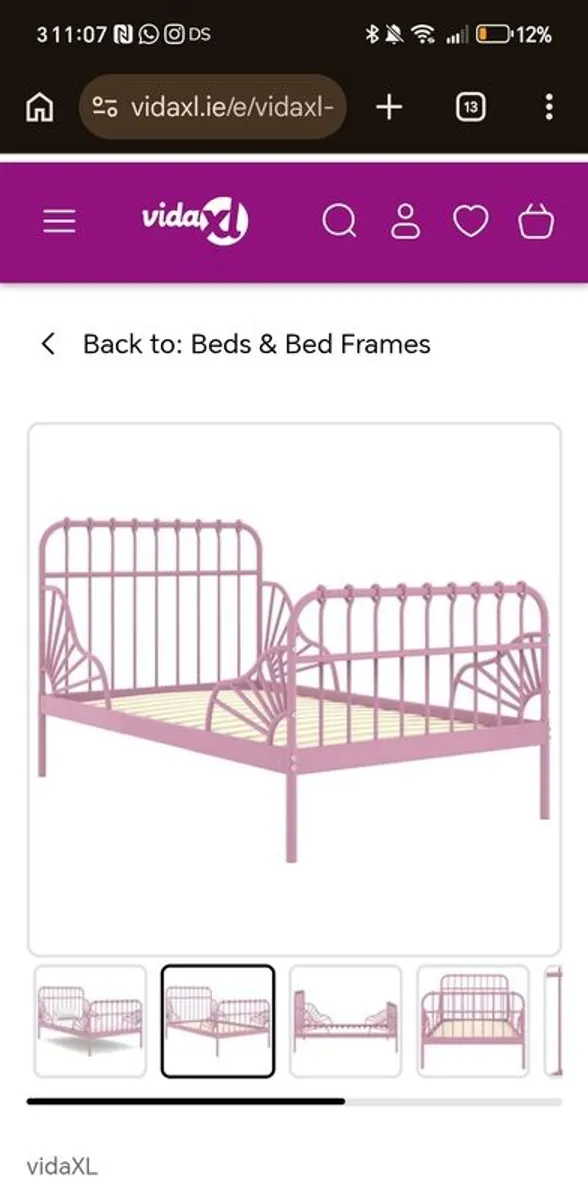 Kids extendable pink bed with mattress - Image 4