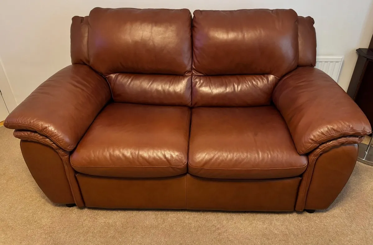 Brown Leather Sofa Set - Image 1