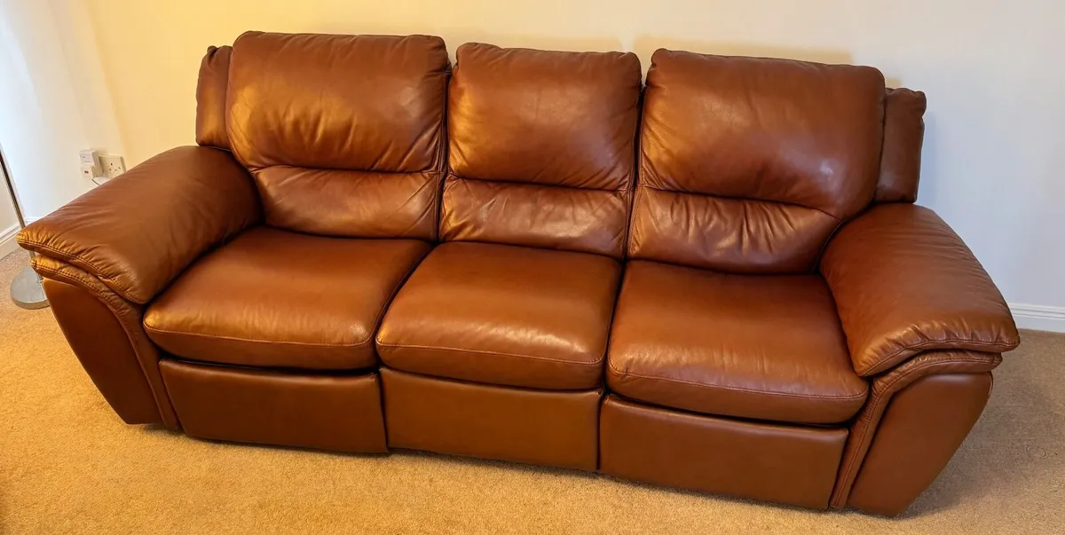 Brown Leather Sofa Set - Image 2