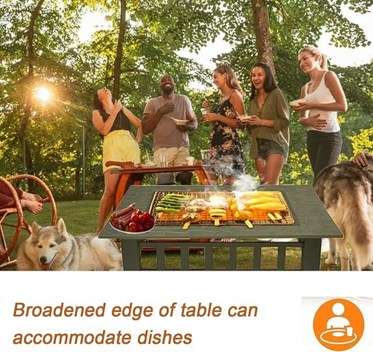 3 in 1 Square Fire Pit with Poker, Outdoor Fire Pi - Image 2