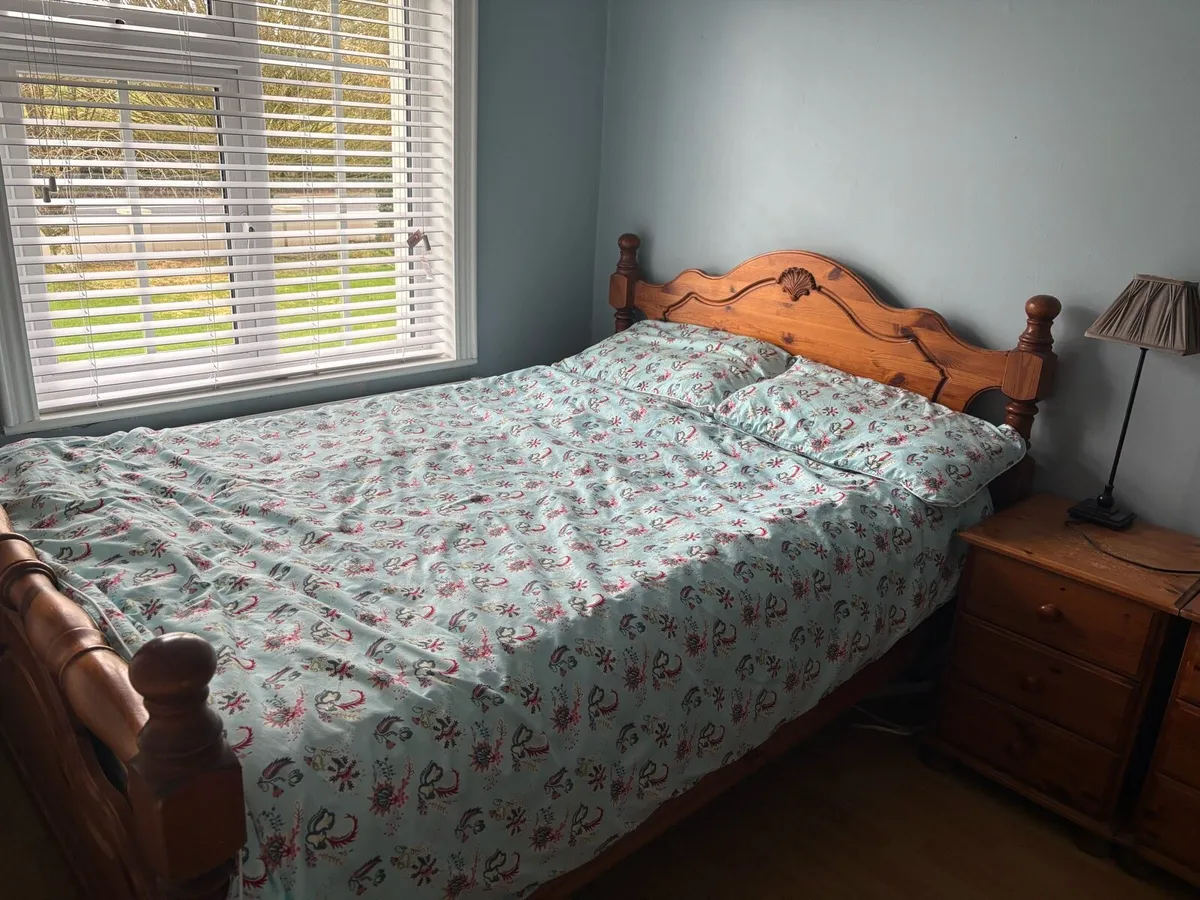 Solid wood Double bed frame & matching Lockers - Image 1