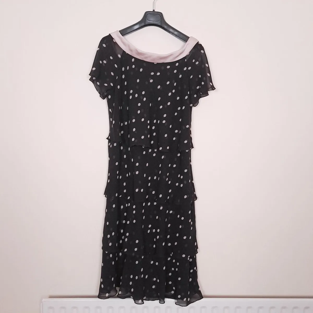 Jacques Vert Black Pink Polka Dots Midi Dress 14UK - Image 1