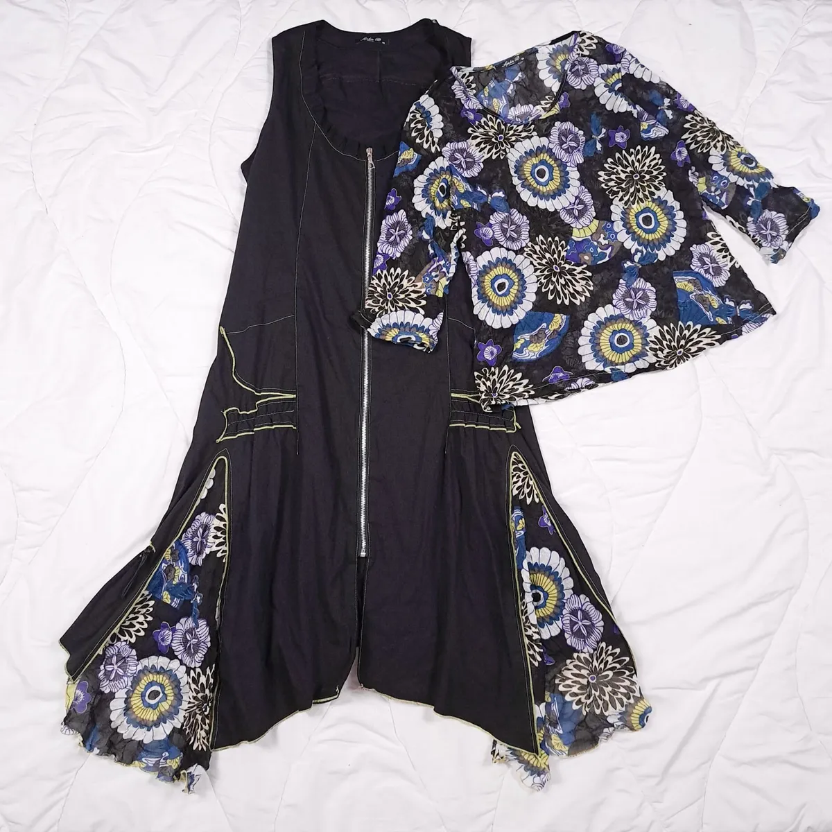 Sophie B Black Floral Midi Dress Mesh Top 18UK - Image 1
