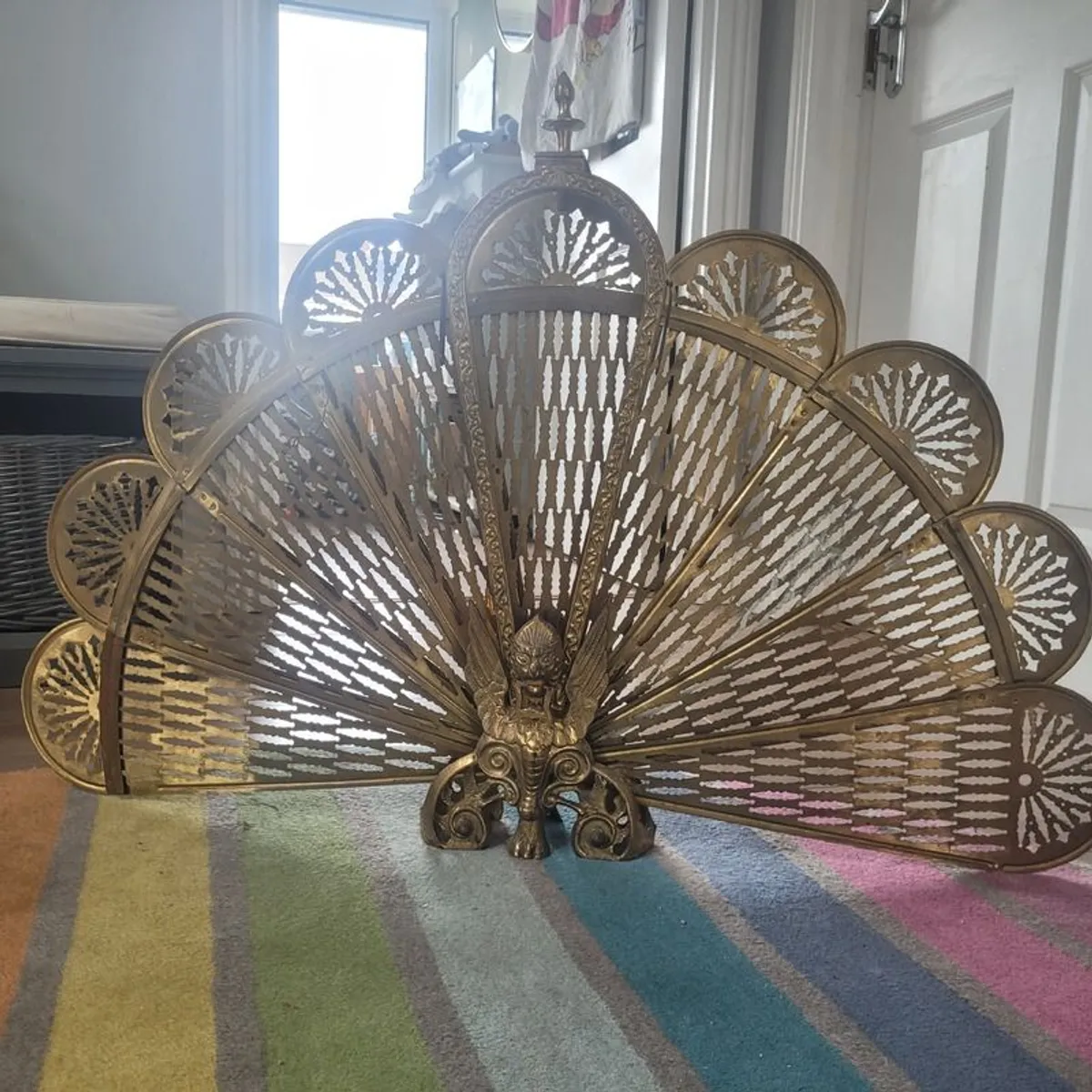 Vintage Art Deco Brass Peacock Fan Fireplace Screen- Make an offer or I'm giving them to a relation - Image 2