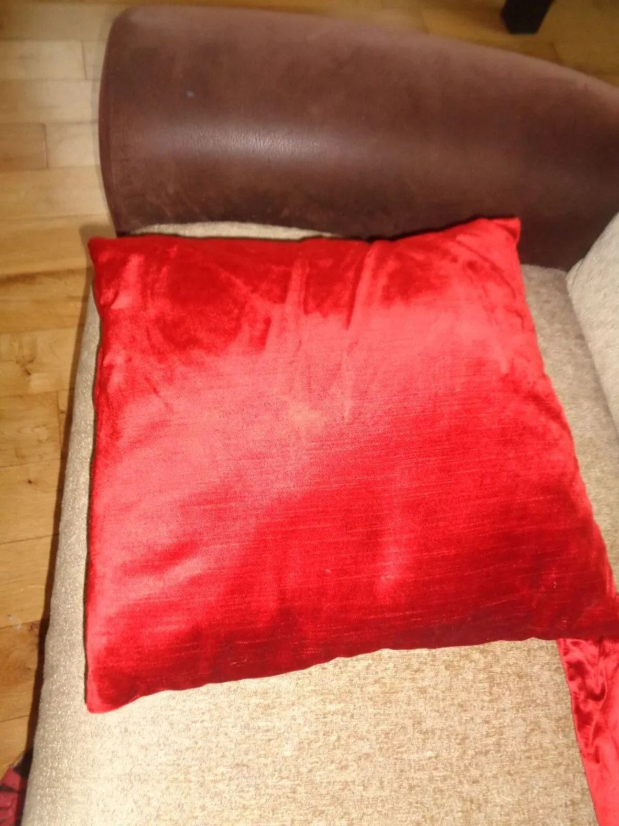 Red Velour Cushions x 2 for Sale - Image 2