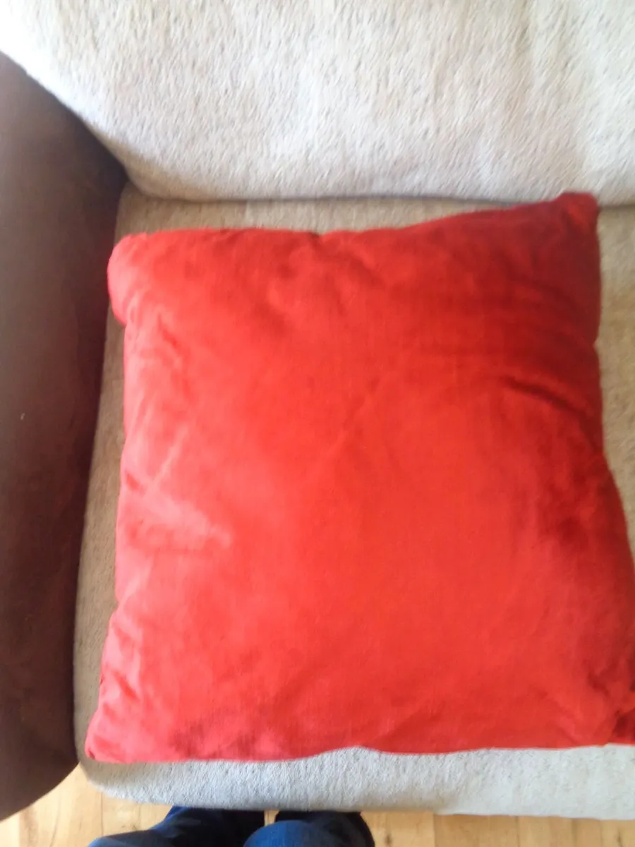 Red Velour Cushions x 2 for Sale - Image 3