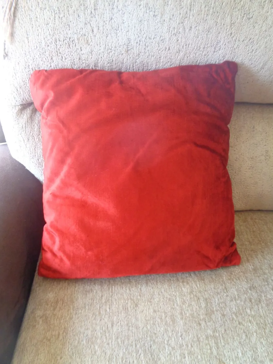 Red Velour Cushions x 2 for Sale - Image 4