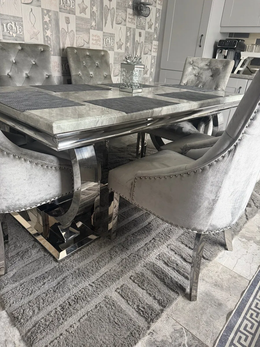 Marble Effect Dining Table & 6 Chairs - Image 1