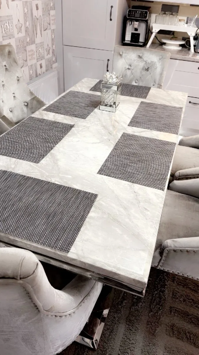 Marble Effect Dining Table & 6 Chairs - Image 2
