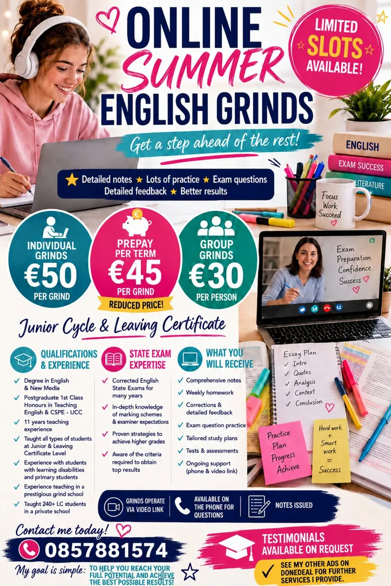 English Higher & Ordinary level online grinds.