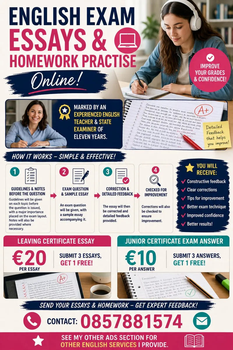 English exam essays & homework practise online