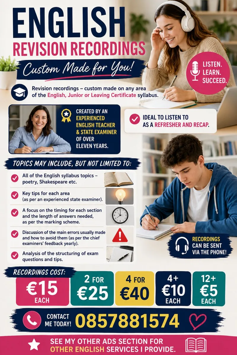 English Junior & Leaving cert revision recordings