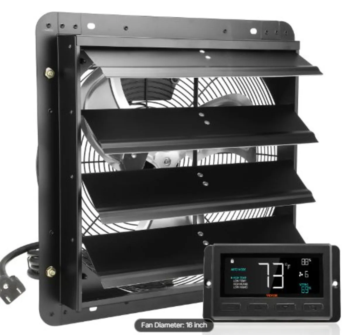 Shutter Exhaust Fan, 406 mm with Temperature - Image 1