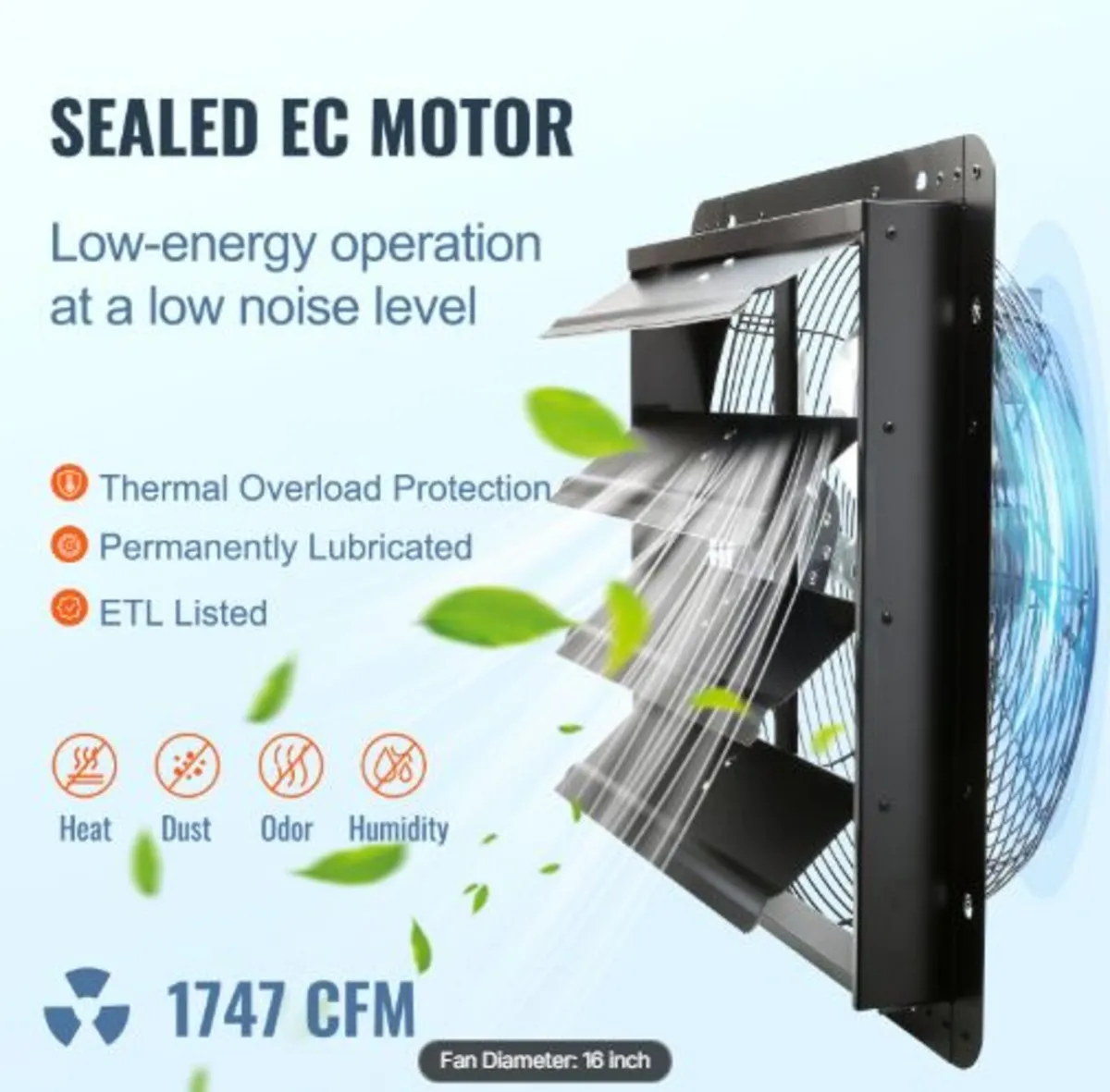Shutter Exhaust Fan, 406 mm with Temperature - Image 2