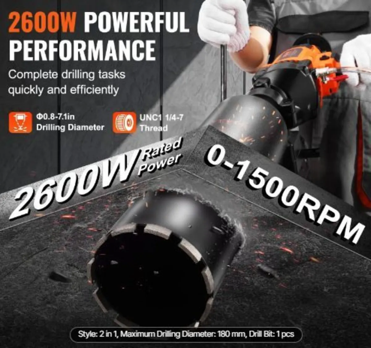 Core Drill Machine 2.03-18 cm Dia 2600W - Image 2