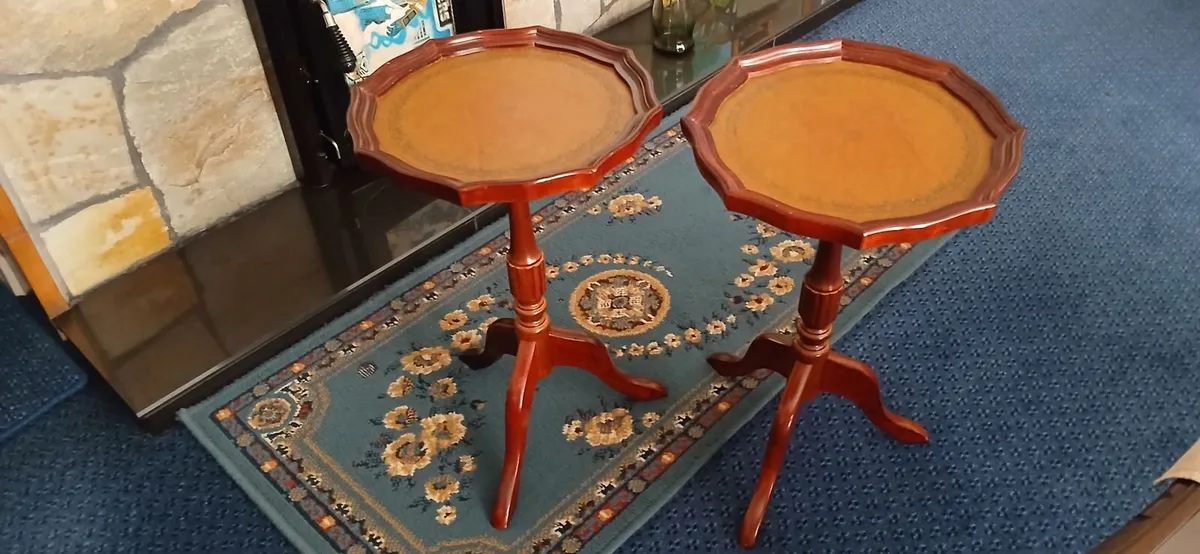 Pair of vintage leather top wine tables - Image 1