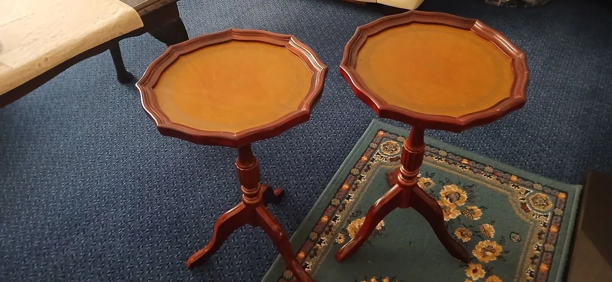 Pair of vintage leather top wine tables - Image 4