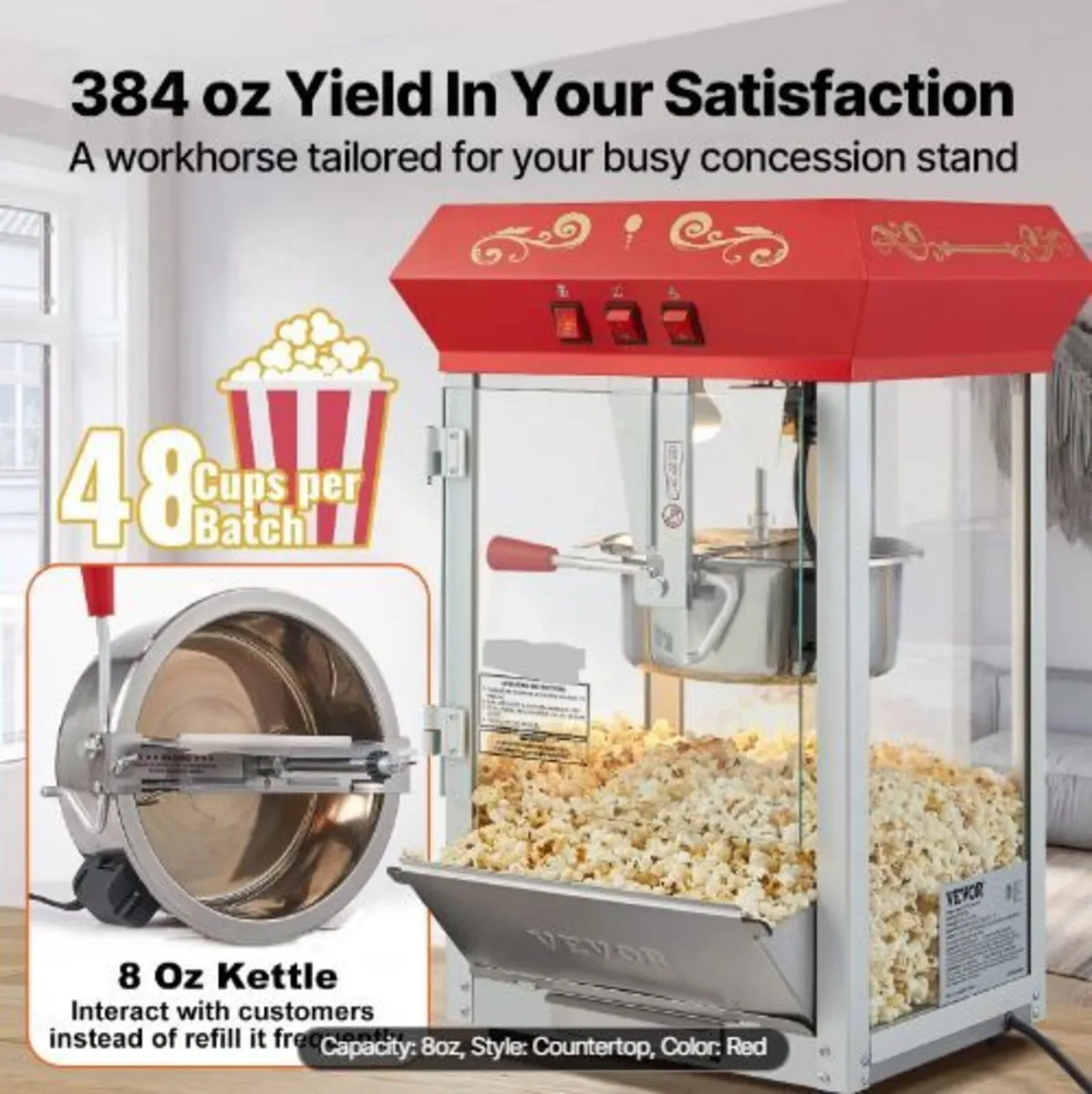 Popcorn Maker, 850W Popcorn Popper Machine, - Image 4
