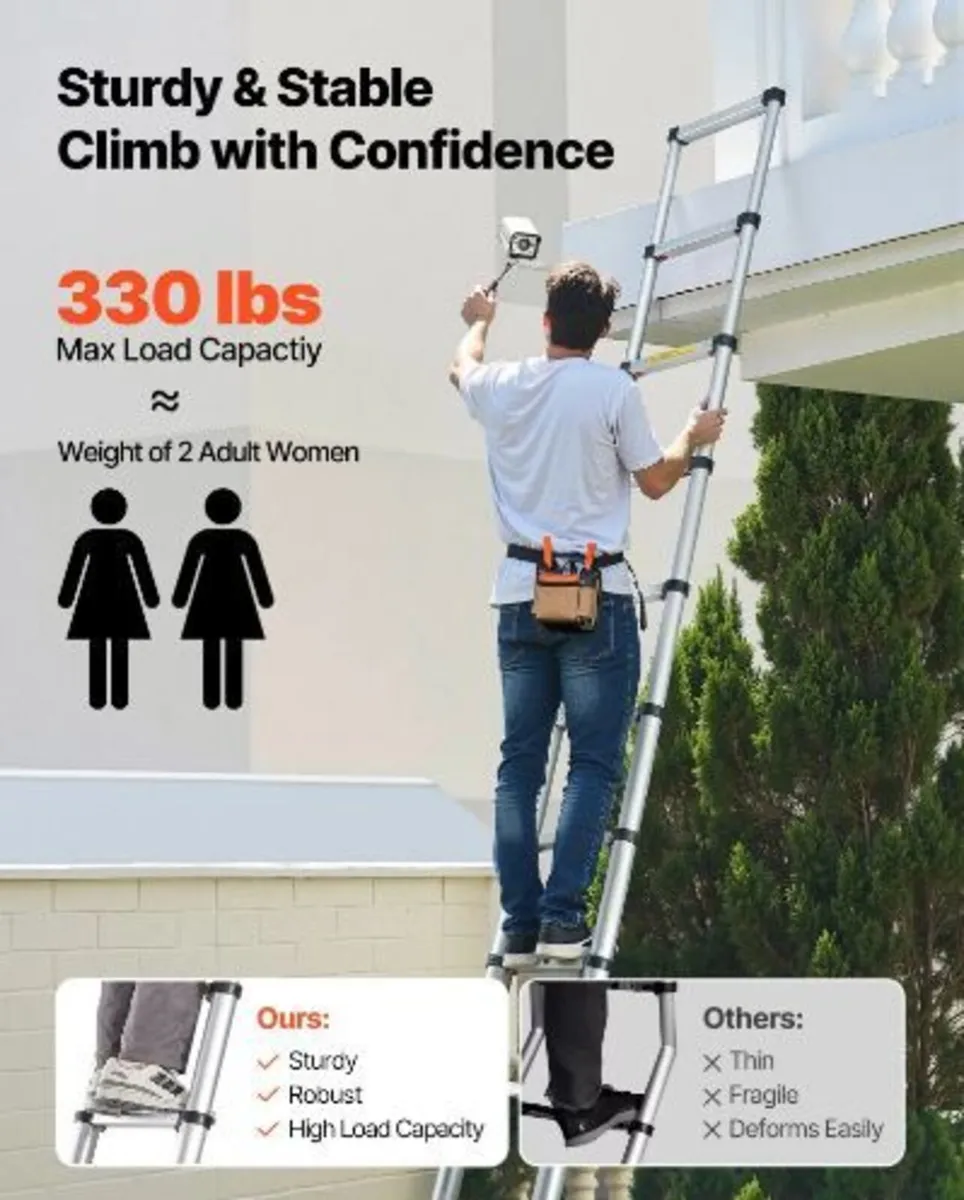 3.8m Telescoping Ladder, Aluminum Lightweight - Image 2