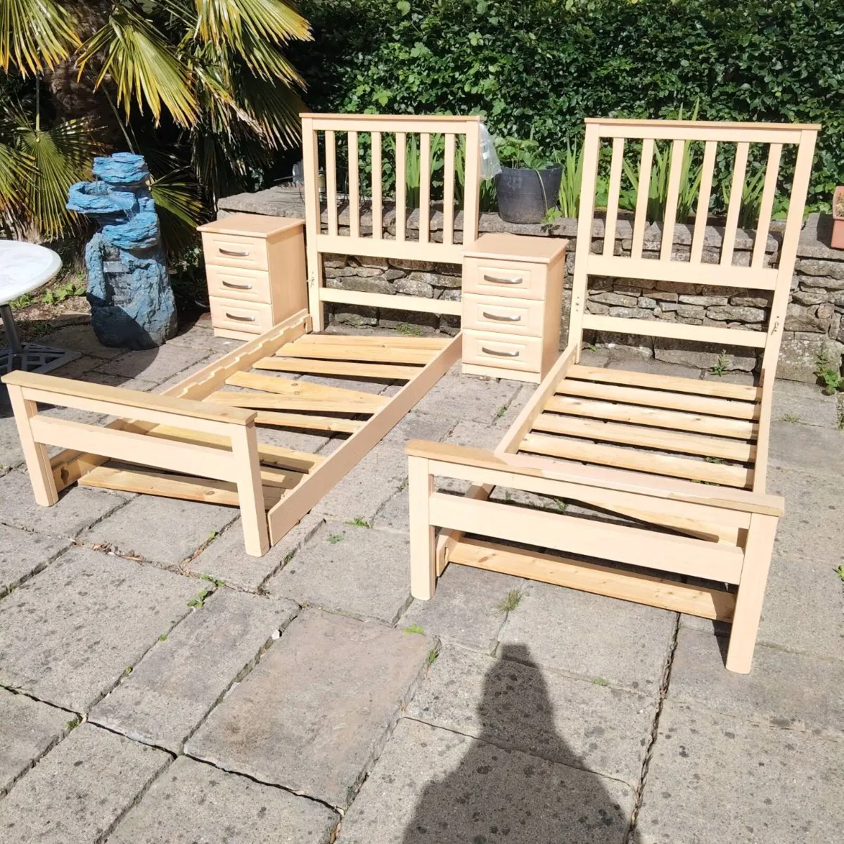 Pair of Beech bedframes,and Lockers - Image 1