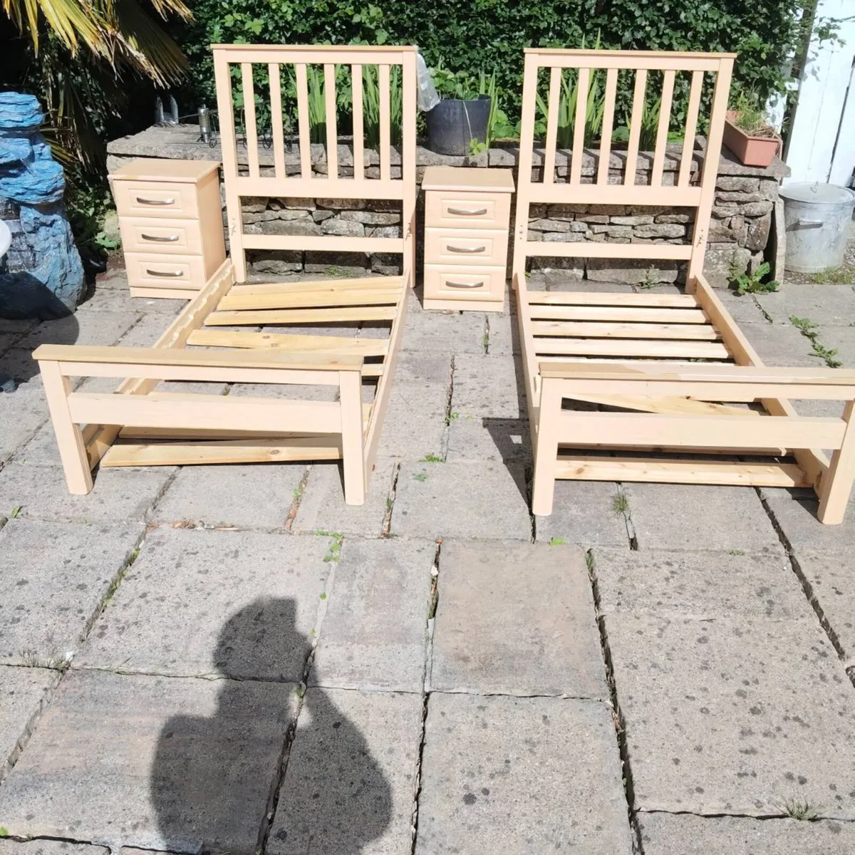 Pair of Beech bedframes,and Lockers - Image 2