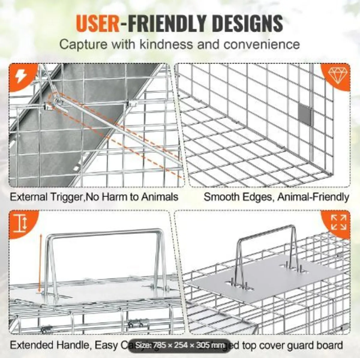 Live Animal Cage Trap, 79 x 25 x 30.5 cm - Image 2