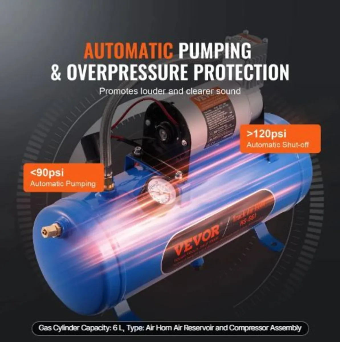 12V Air Compressor with Tank 1.6 Gallon/6 L - Image 4