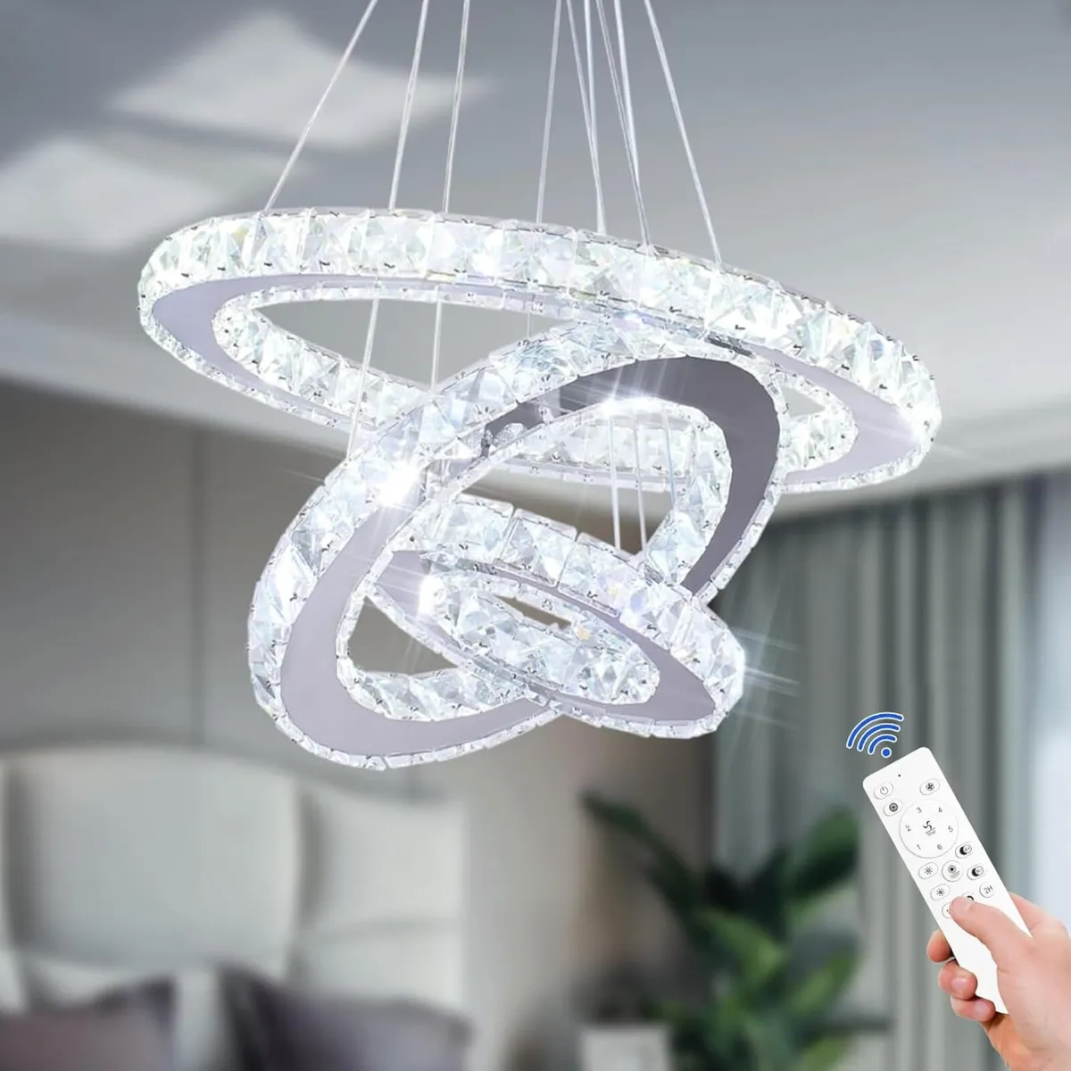 LED Round Crystal Pendant Light Fitting 3 Ring - Image 1