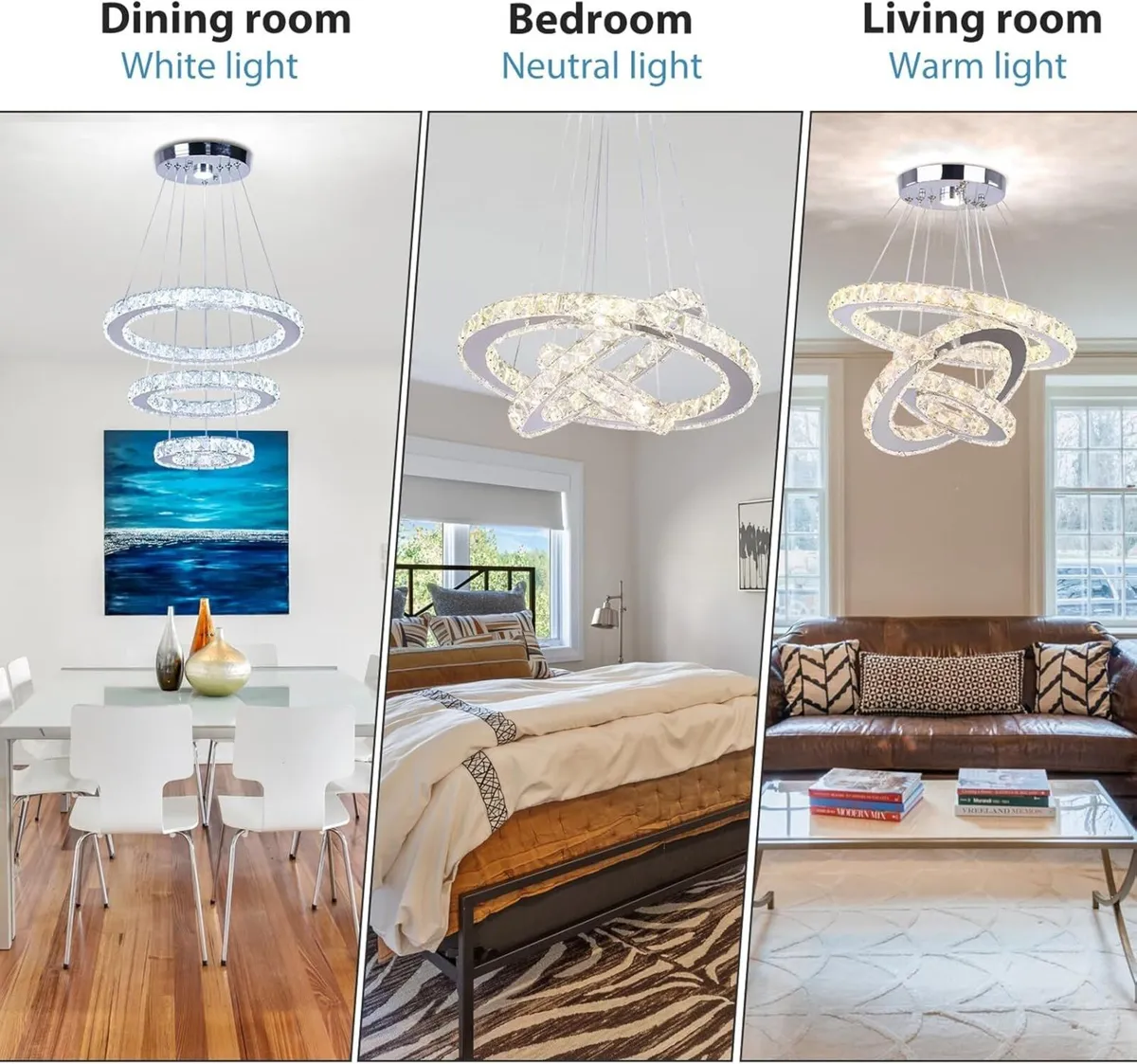 LED Round Crystal Pendant Light Fitting 3 Ring - Image 3