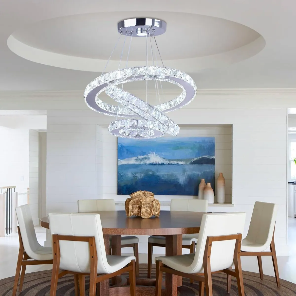 LED Round Crystal Pendant Light Fitting 3 Ring - Image 4
