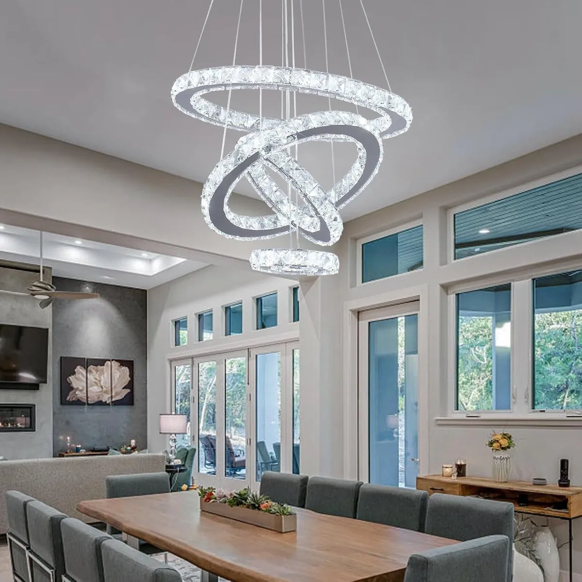 Modern Crystal Chandeliers LED 4 Rings Pendant - Image 4