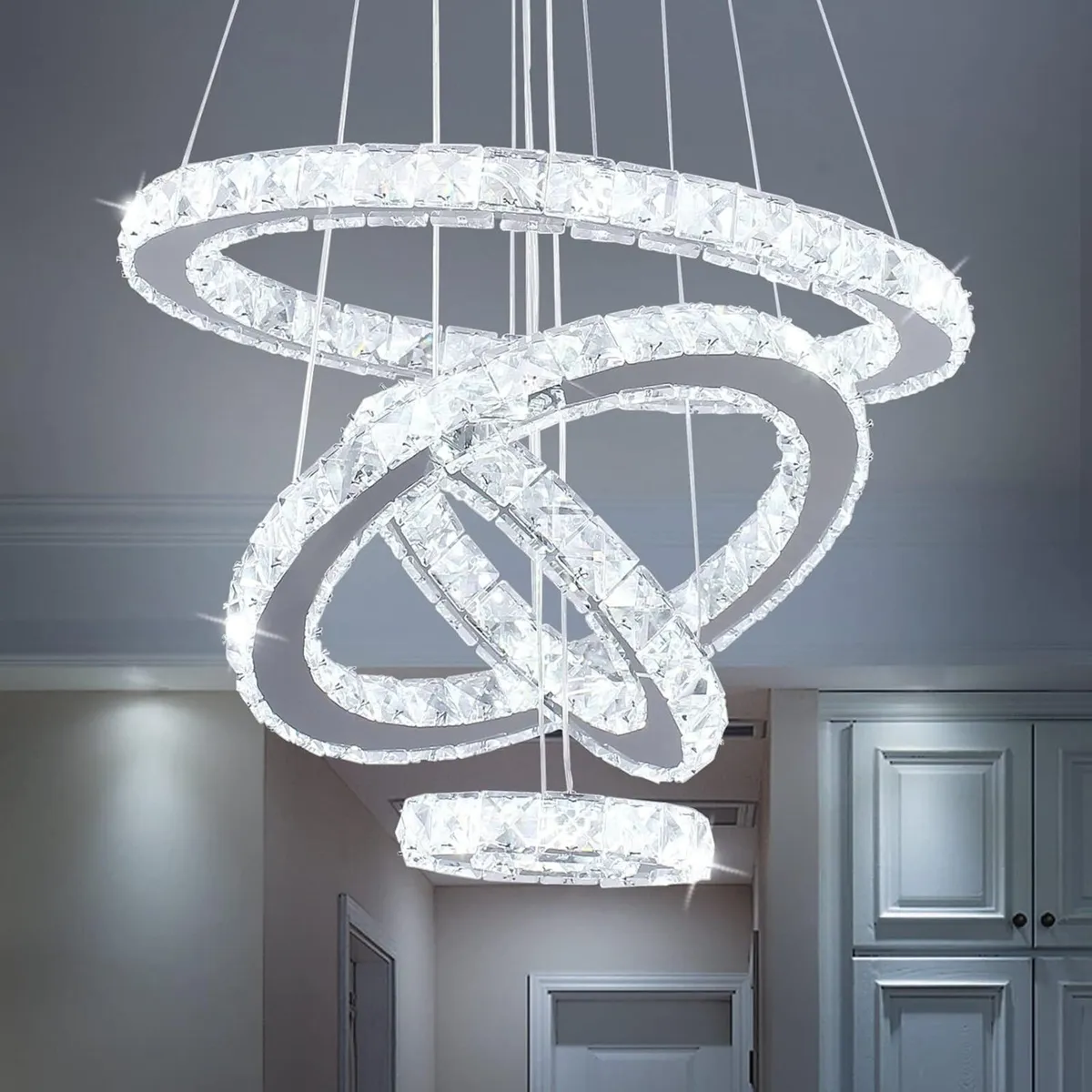 Modern Crystal Chandeliers LED 4 Rings Pendant - Image 1