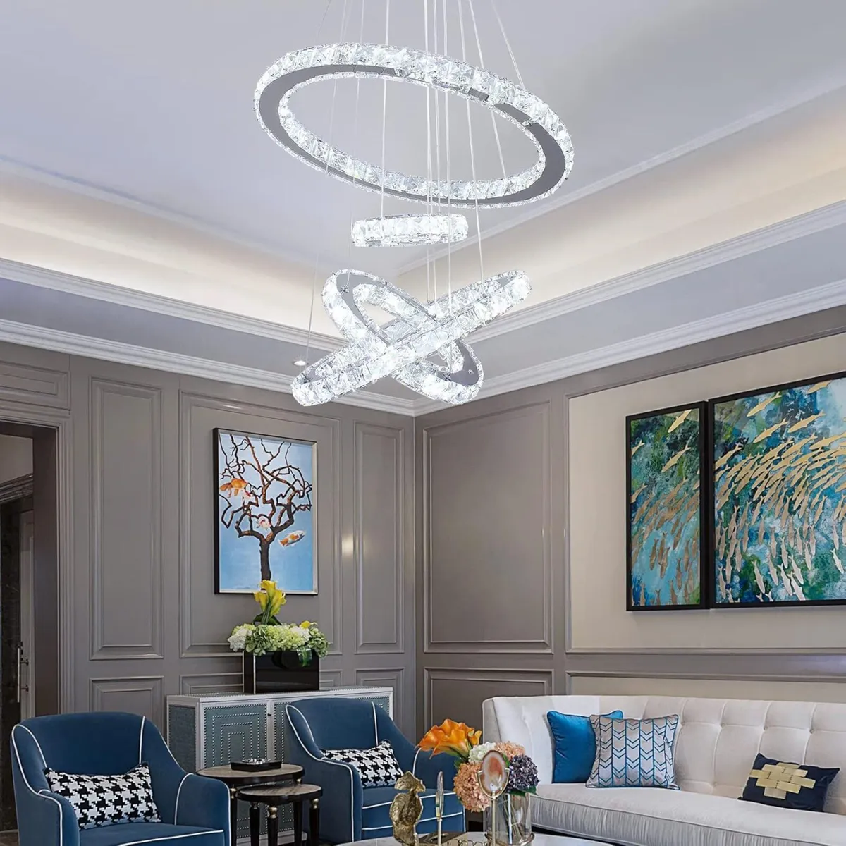 Modern Crystal Chandeliers LED 4 Rings Pendant - Image 2
