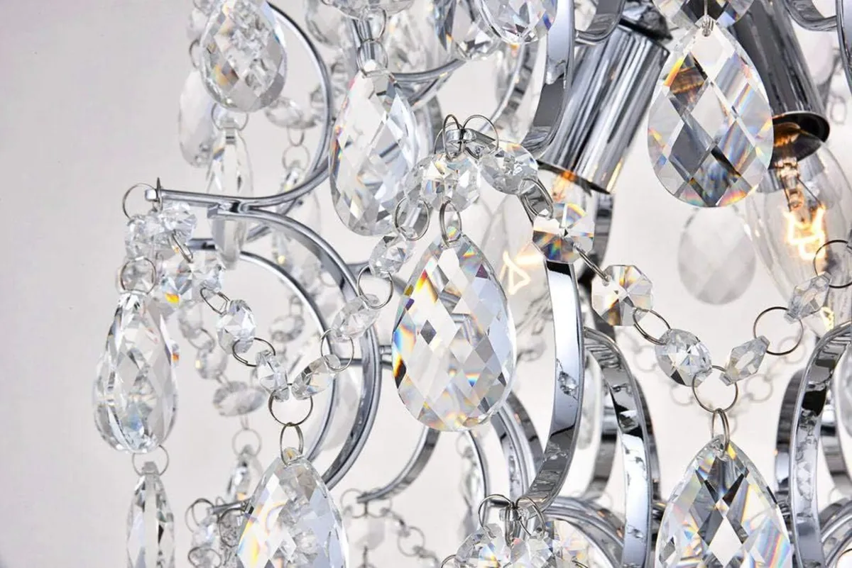 Chrome Modern Pendant Chandelier Crystal Raindrop - Image 3