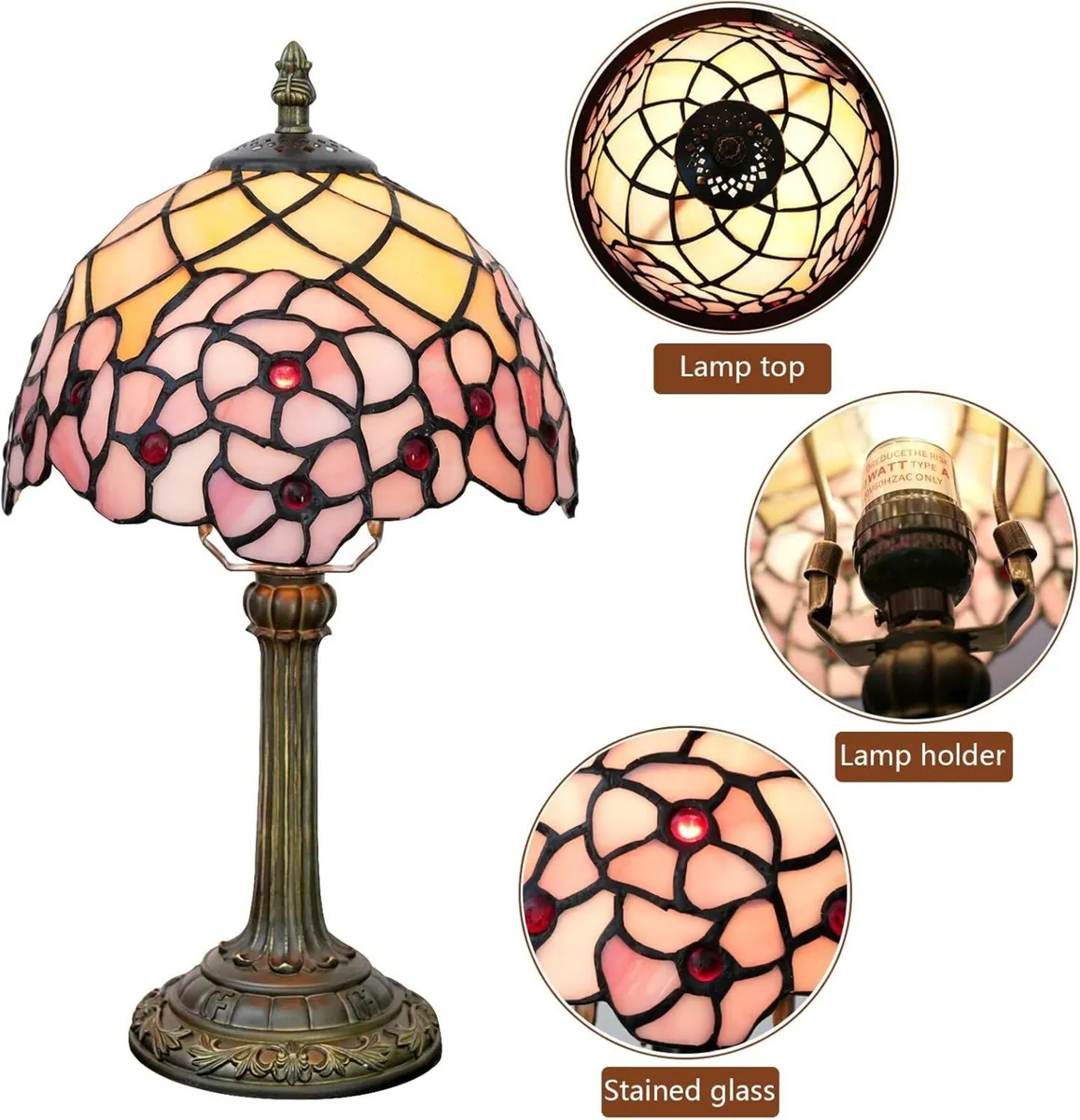 Tiffany Lamp Stained Glass Table 8X8X14 Inches - Image 2
