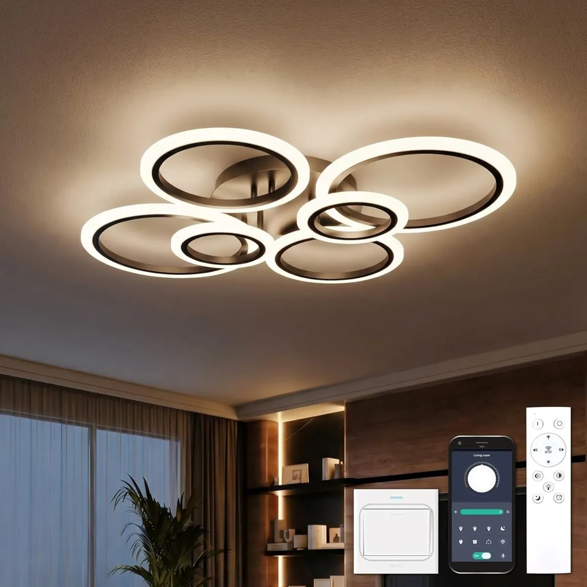 Chandeliers Ceiling Light with Remote APP 6 Rings - Image 1