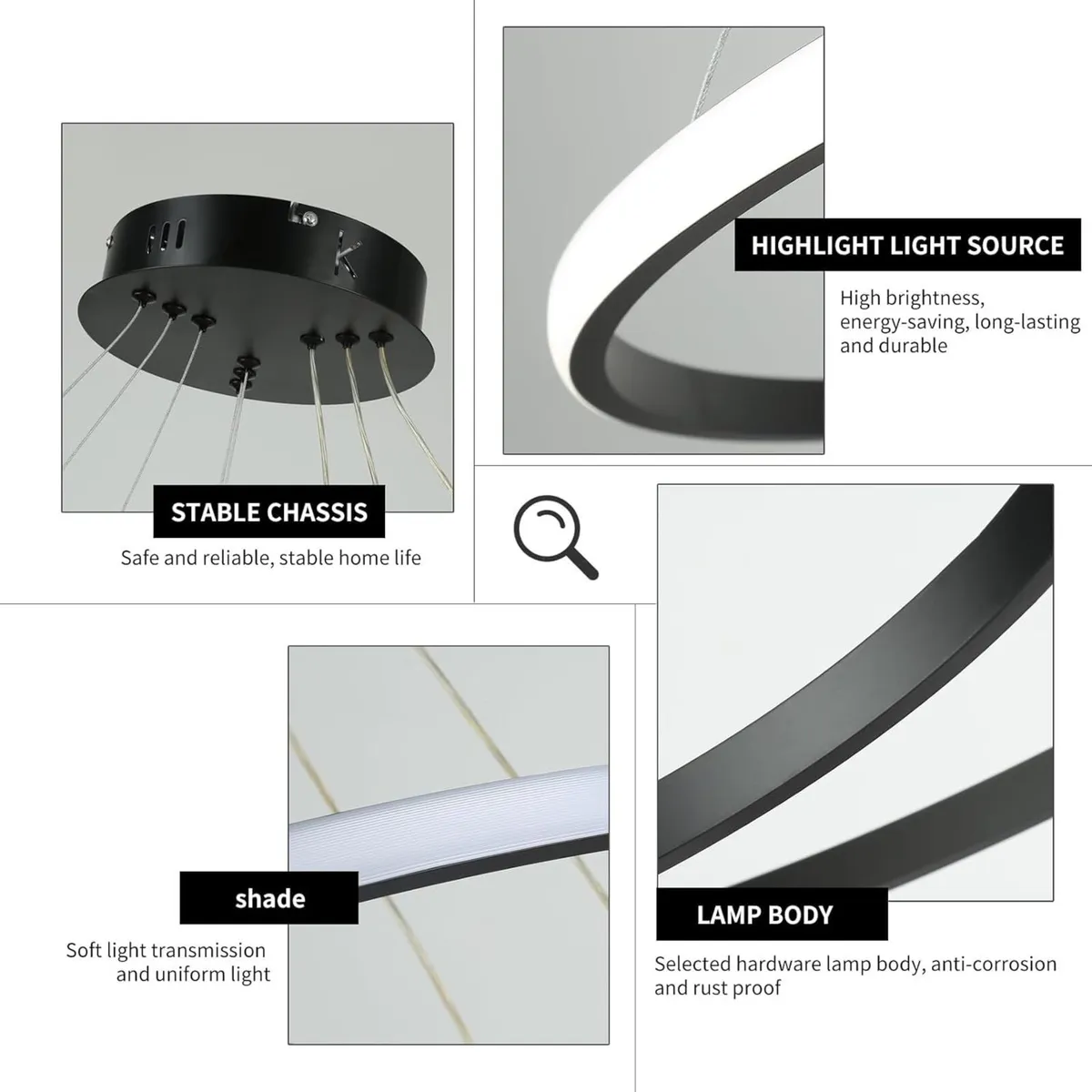 Led Pendant Dimmable 3 Ring Acrylic Chandelier - Image 3