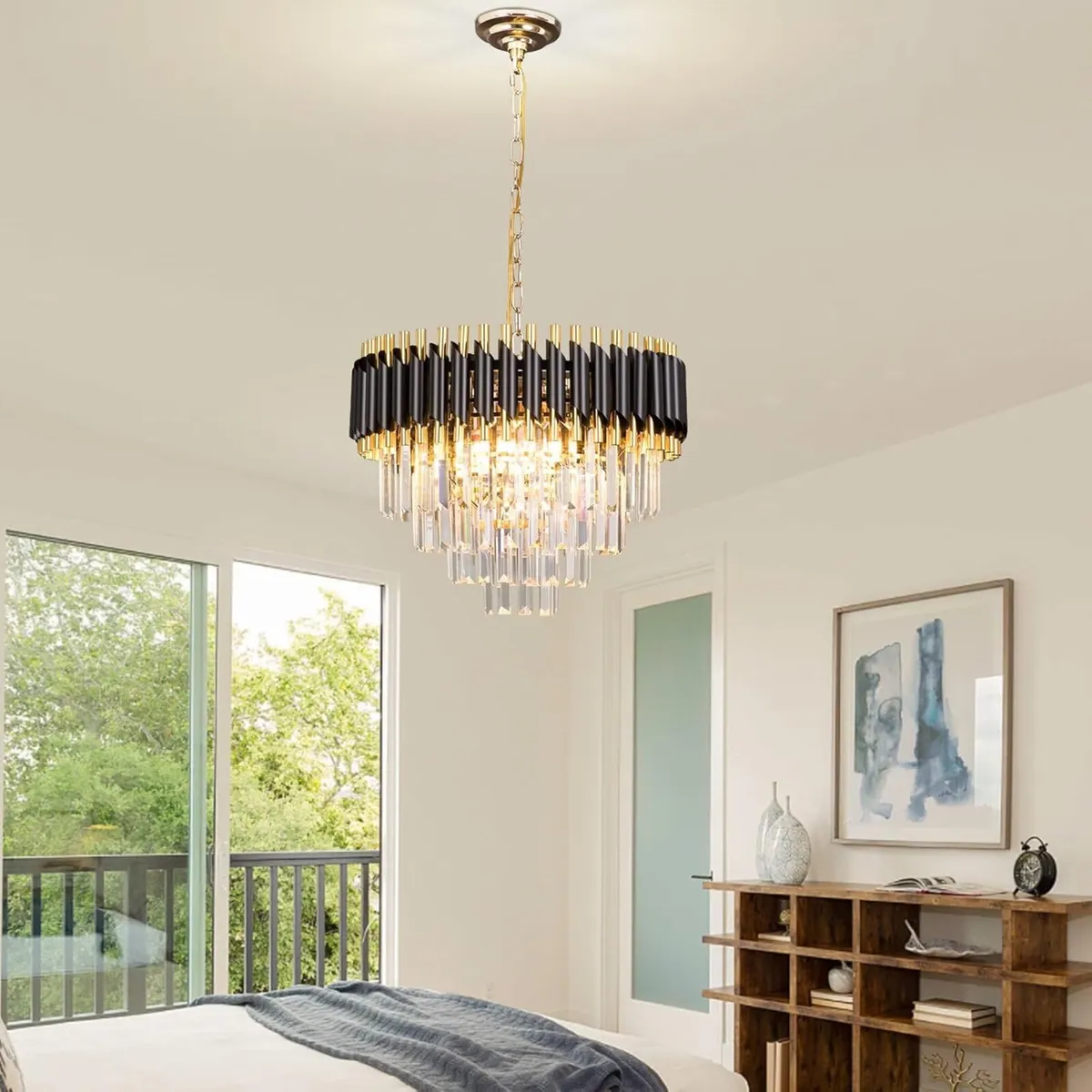 20 Inch Crystal Chandelier Ceiling Light Black - Image 3