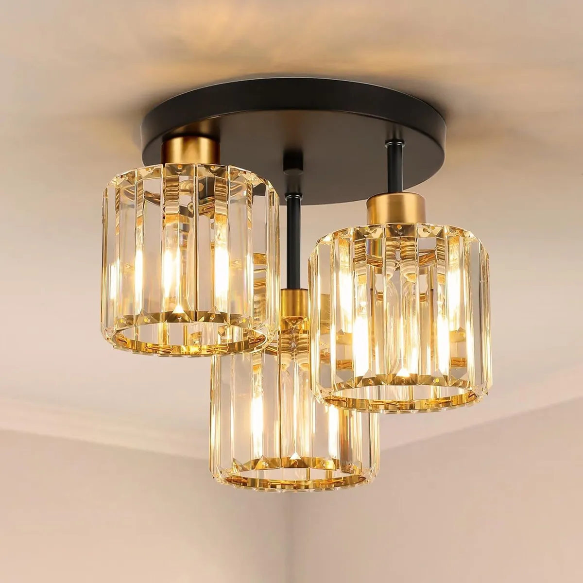 Ceiling Light 3 Lights Black and Gold Shade - Image 1