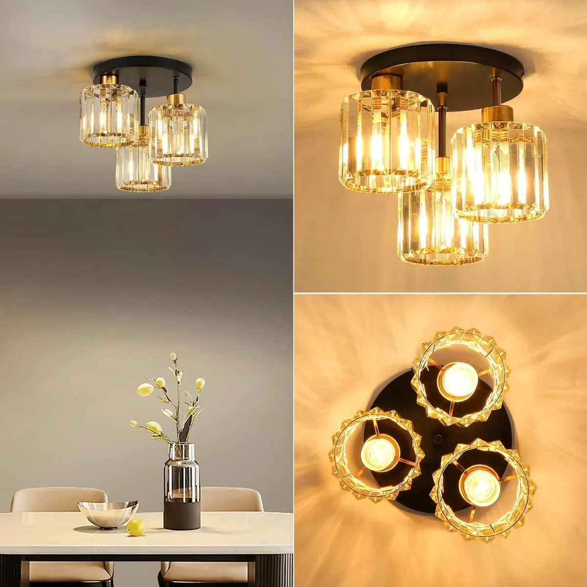 Ceiling Light 3 Lights Black and Gold Shade - Image 2