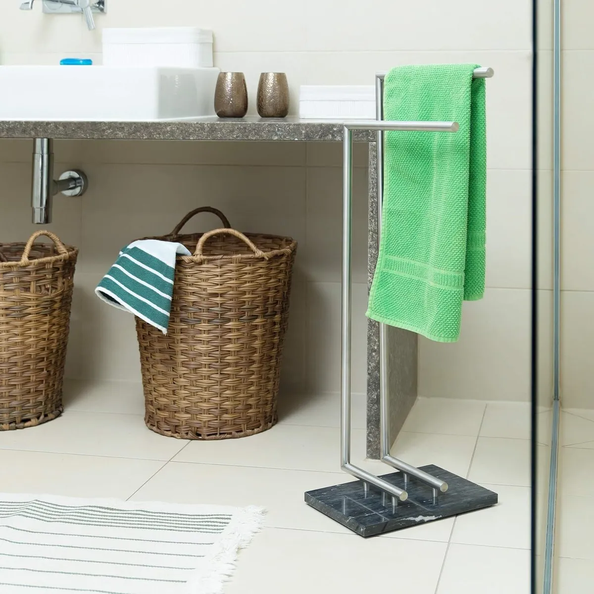 PIERRE Towel Holder Freestanding Rail Marble Base - Image 2