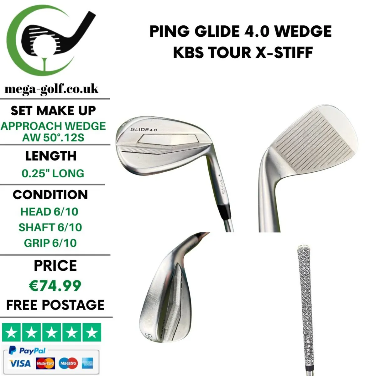 Ping Glide 4.0 Wedge Aw 50°.12S / Kbs Tour X-Stiff - Image 1