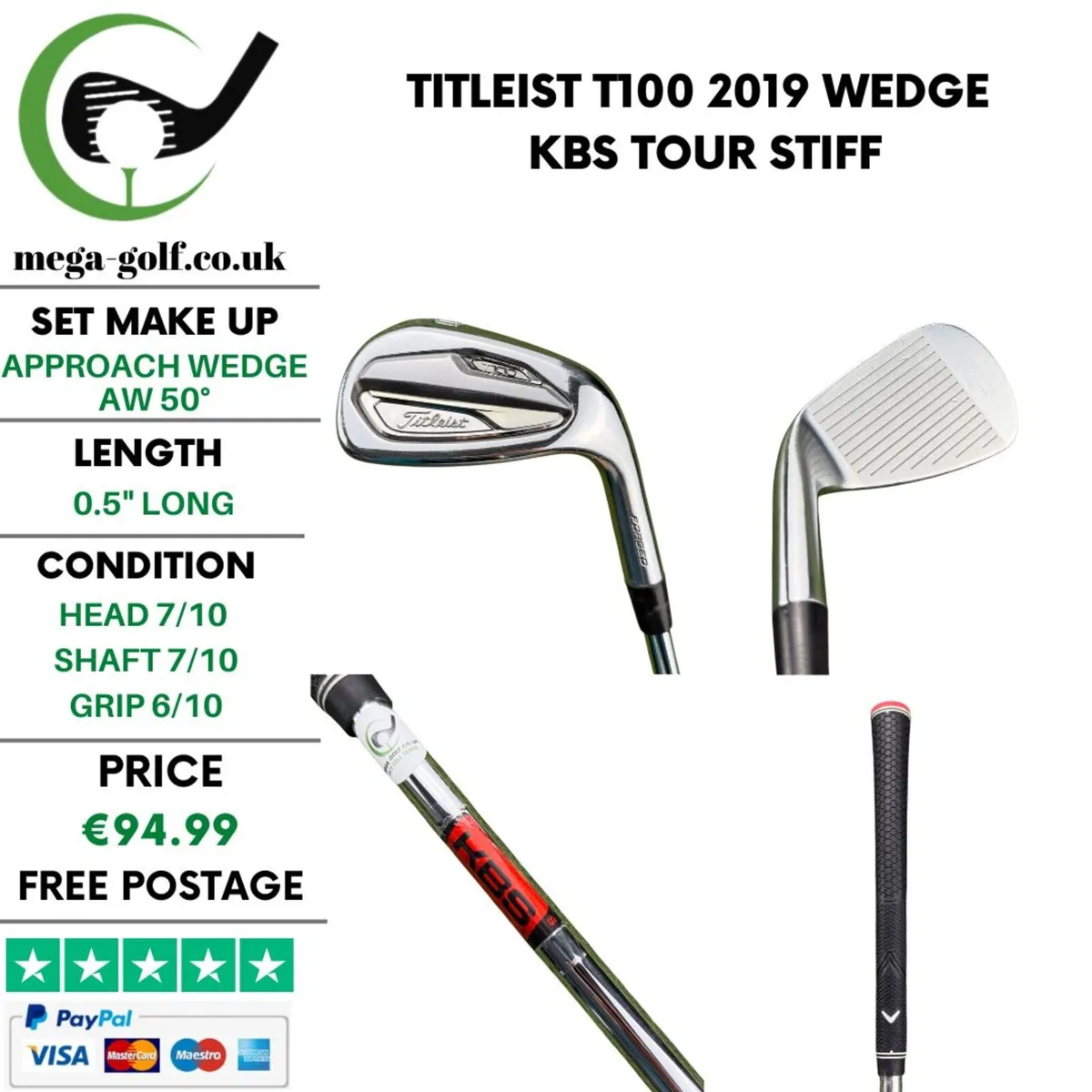 Titleist T100 2019 Wedge Aw 50° / Kbs Tour Stiff - Image 1