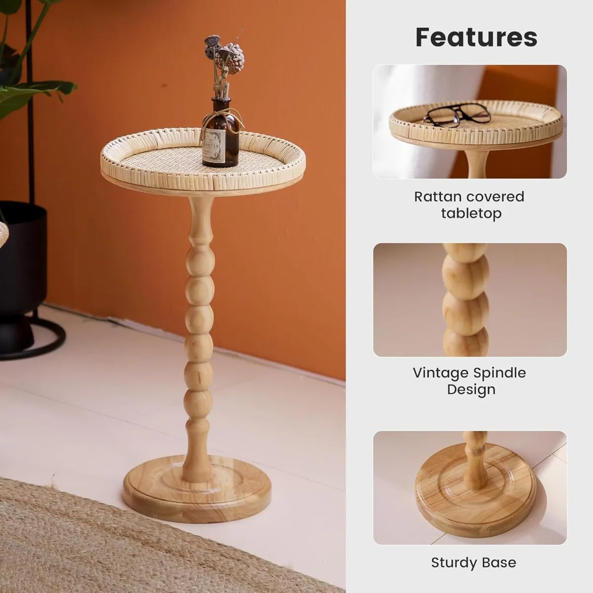 Drink Table，Rattan Round Small Side Table for - Image 4