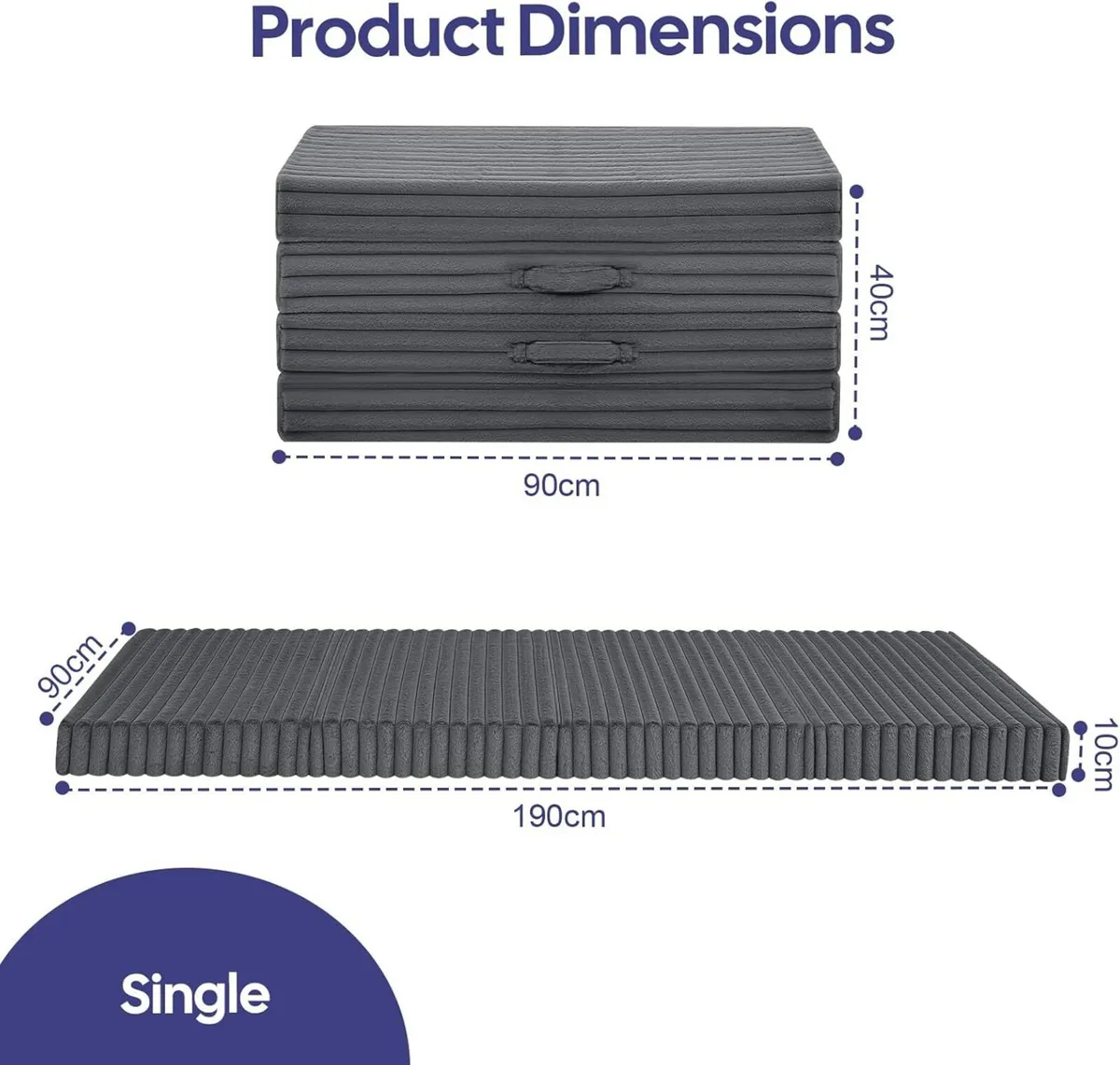 Folding Floor Mattress Single 190x90cm 4-Fold - Image 2