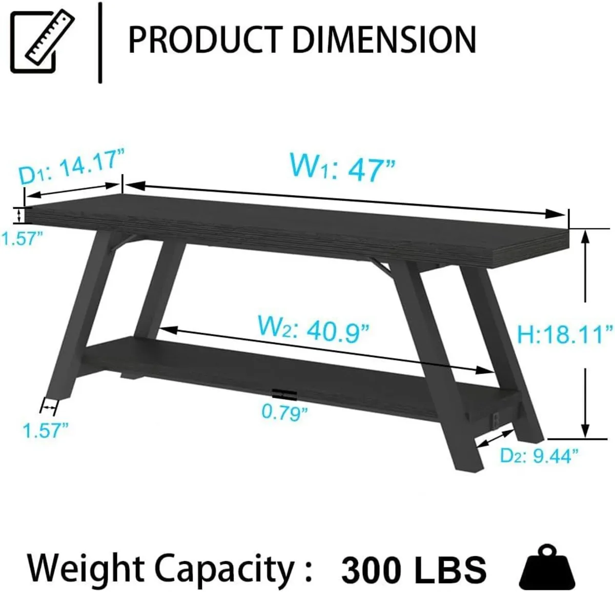 Black Bench Modern Storage for Bedroom Wood Metal - Image 2