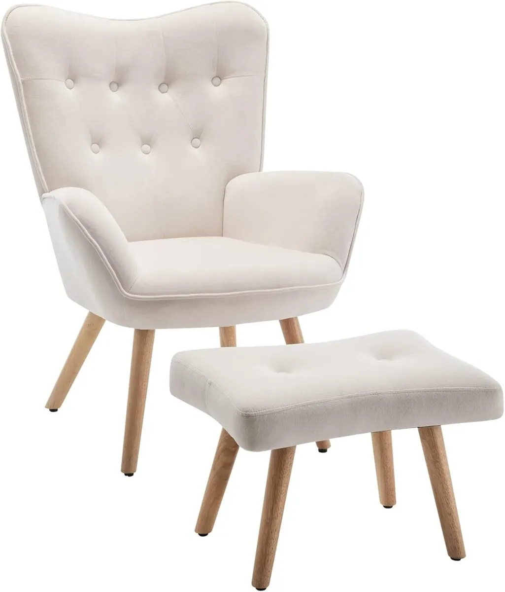 Armchair with Footstool Comfy Velvet Living Room - Image 1